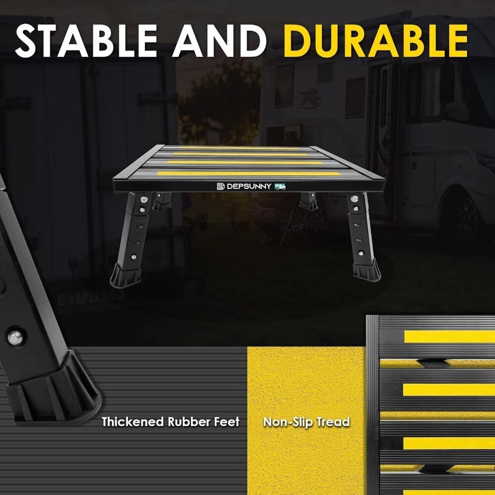 Adjustable Height Aluminum RV Step, Stable Foldable Platform Step Stool, Support - Picture 3 of 8